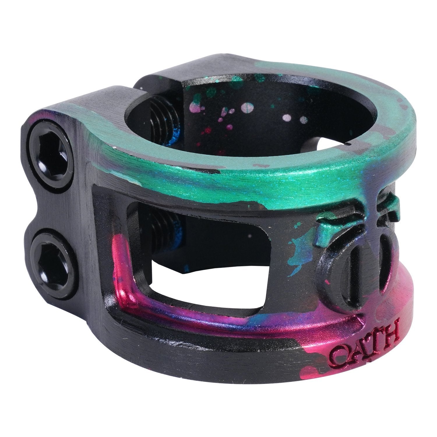 Oath Cage V2 Alloy 2 Bolt Double Clamp Til Løbehjul - Green/Pink-ScootWorld.dk